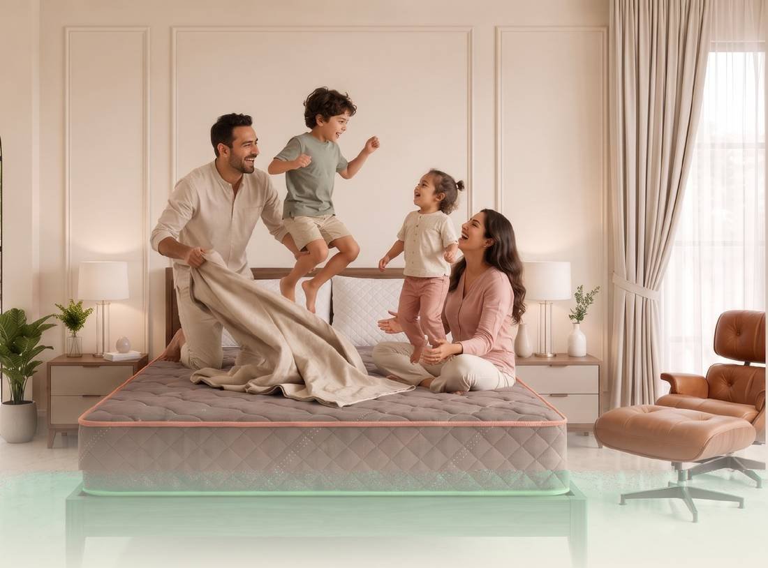 Family on a Soft Comfort mattress at home